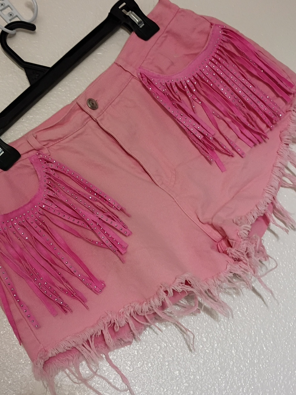 Pink Fringe Denim Women's Shorts